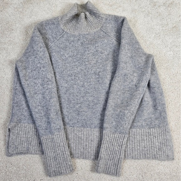 Forte Cashmere Womens Gray Mock Neck 100% Cashmere Soft Knit Sweater Size Medium - Picture 1 of 8